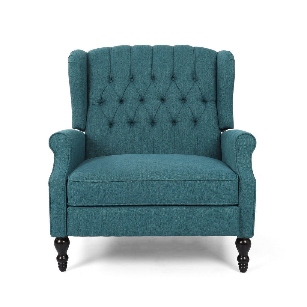 Jade Oversize Wide Chair Manual Recliner, Wingback, Teal Button Tufted