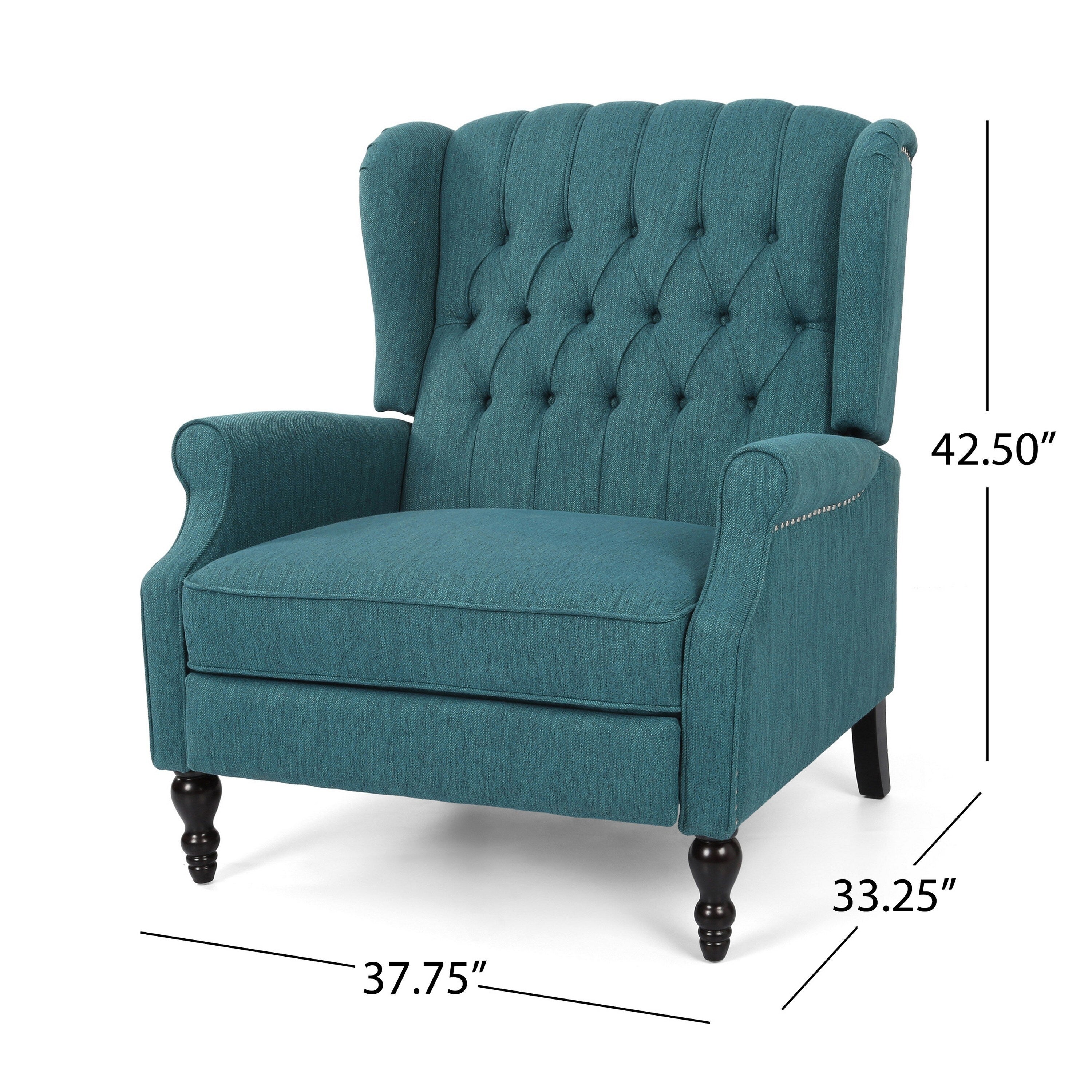 Jade Oversize Wide Chair Manual Recliner, Wingback, Teal Button Tufted