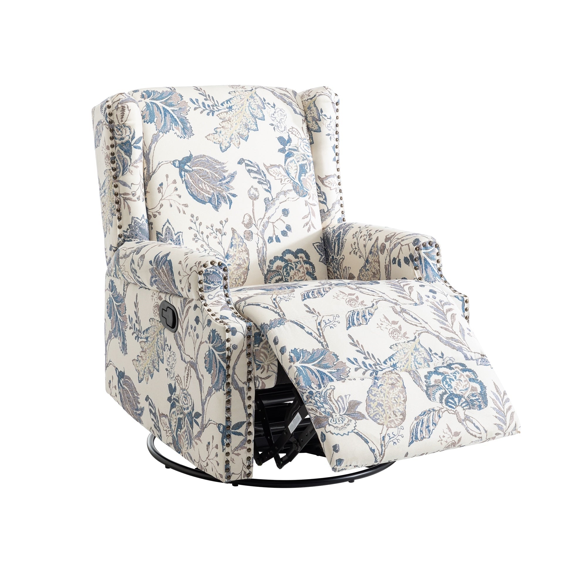29'' W Pattern Floral Swivel Manual Push Back Recliner Glider Chair