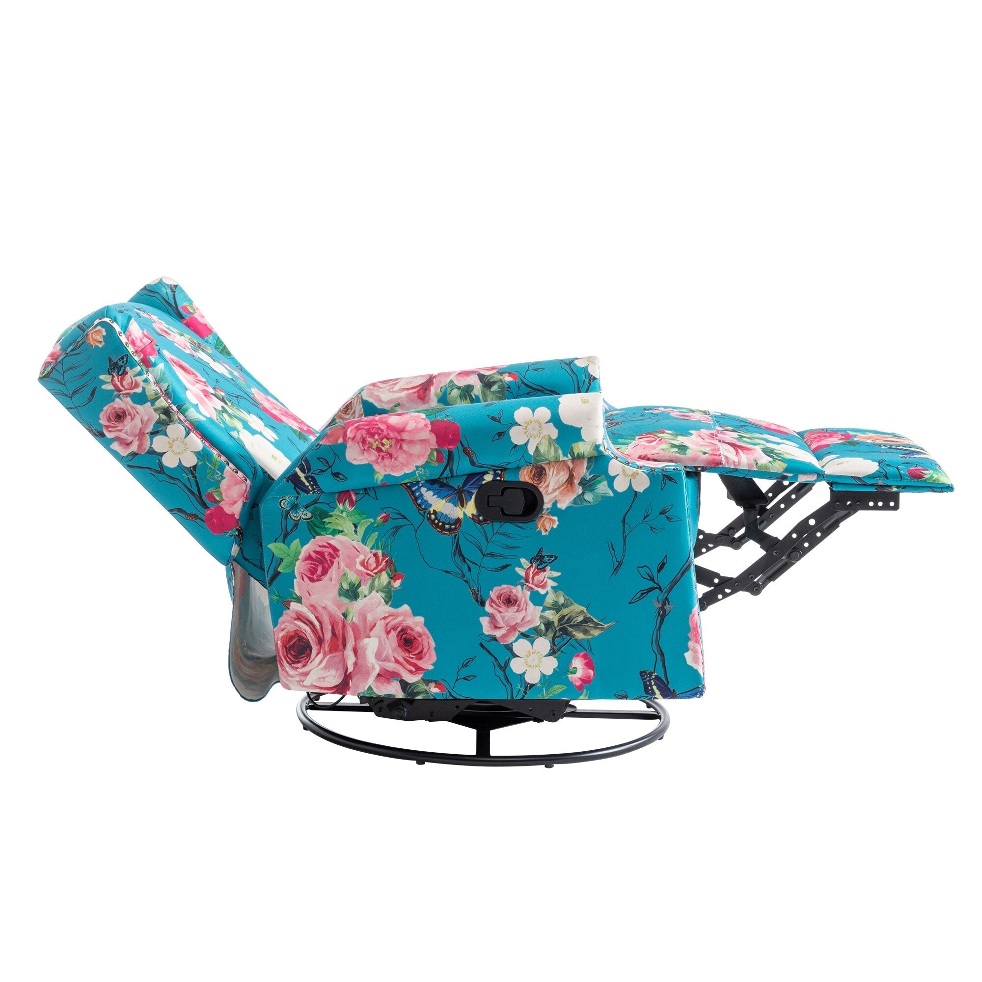 29'' W Pattern Floral Swivel Manual Push Back Recliner Glider Chair