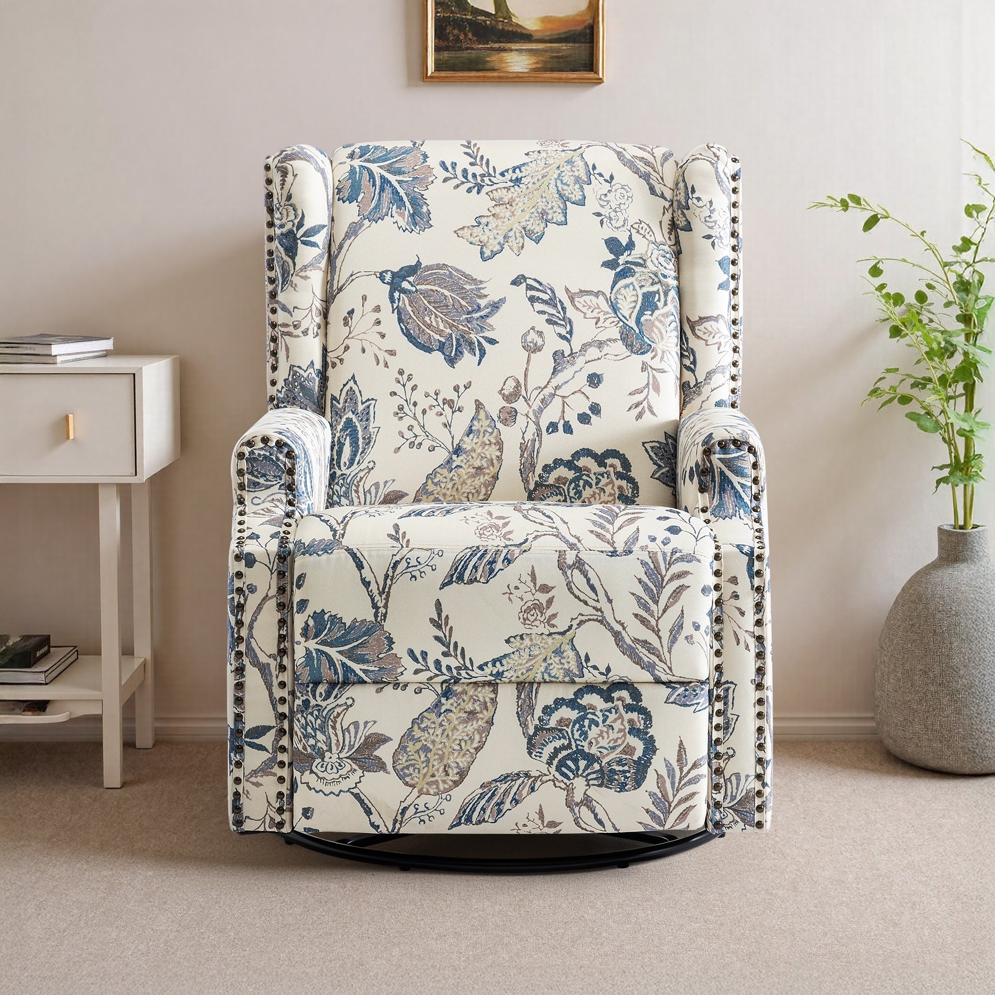 29'' W Pattern Floral Swivel Manual Push Back Recliner Glider Chair