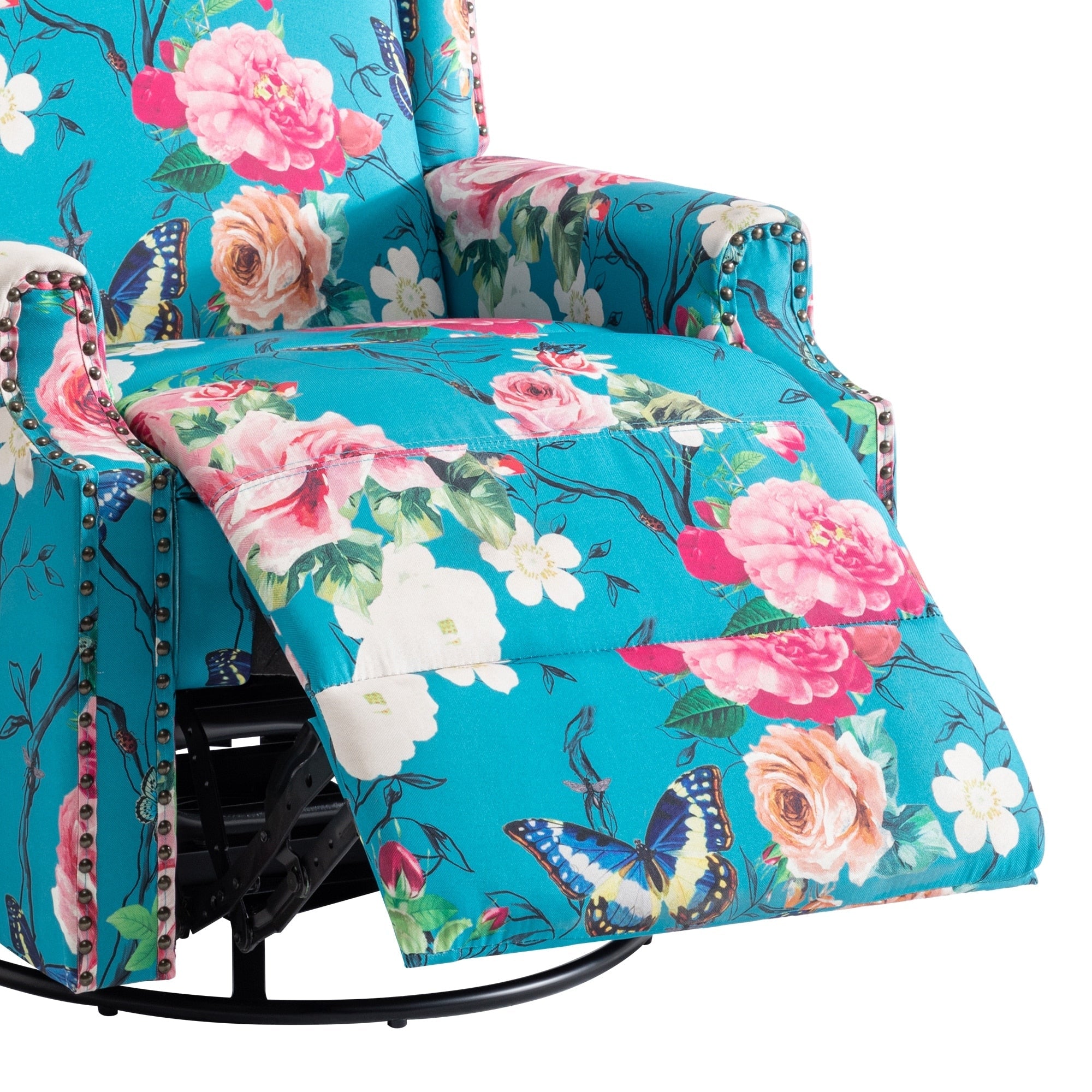 29'' W Pattern Floral Swivel Manual Push Back Recliner Glider Chair