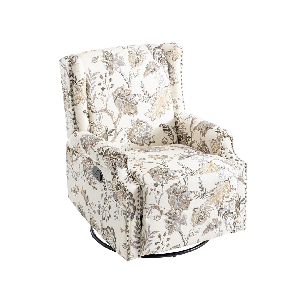 29'' W Pattern Floral Swivel Manual Push Back Recliner Glider Chair