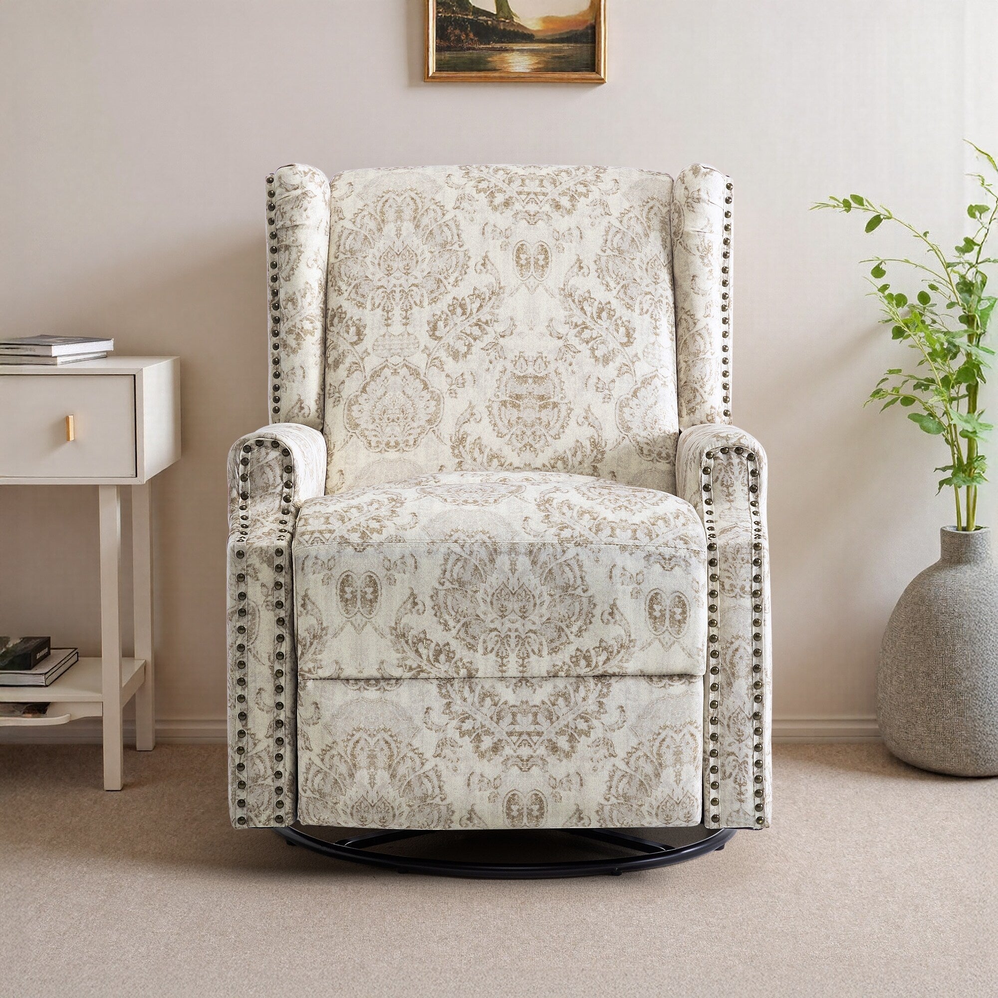 29'' W Pattern Floral Swivel Manual Push Back Recliner Glider Chair