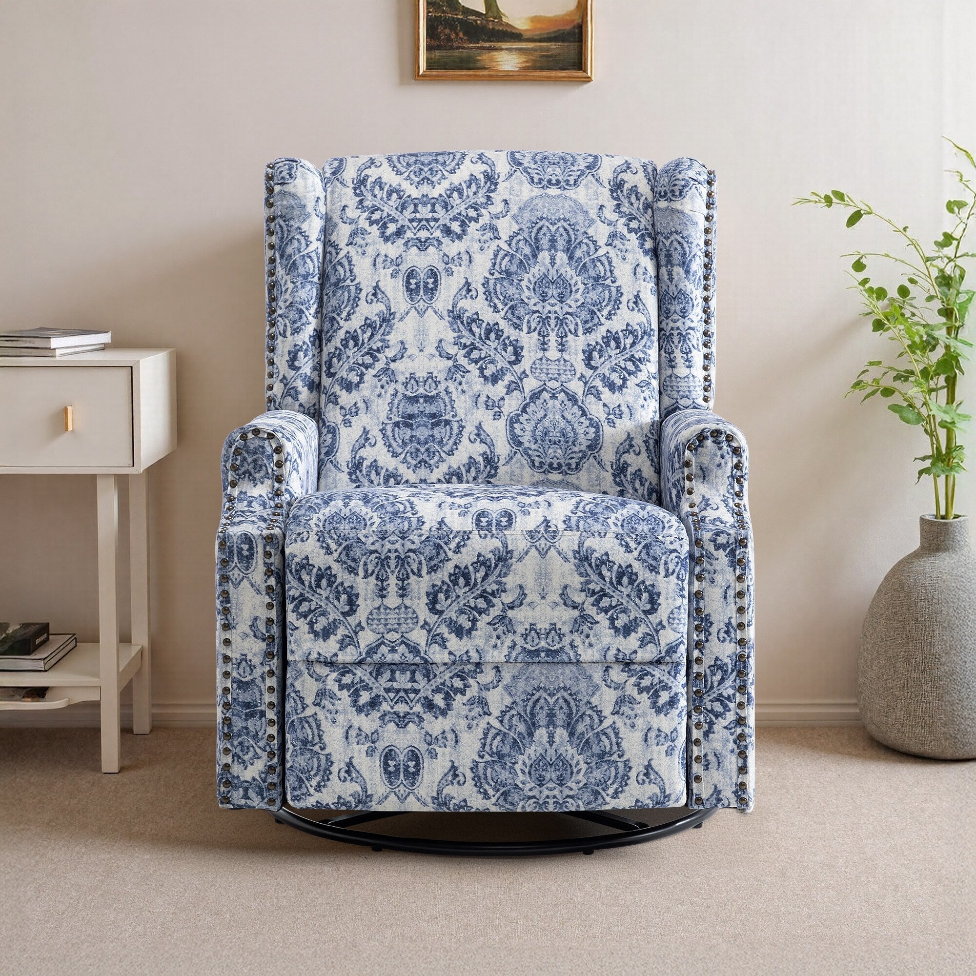 29'' W Pattern Floral Swivel Manual Push Back Recliner Glider Chair