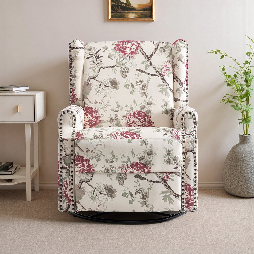 29'' W Pattern Floral Swivel Manual Push Back Recliner Glider Chair