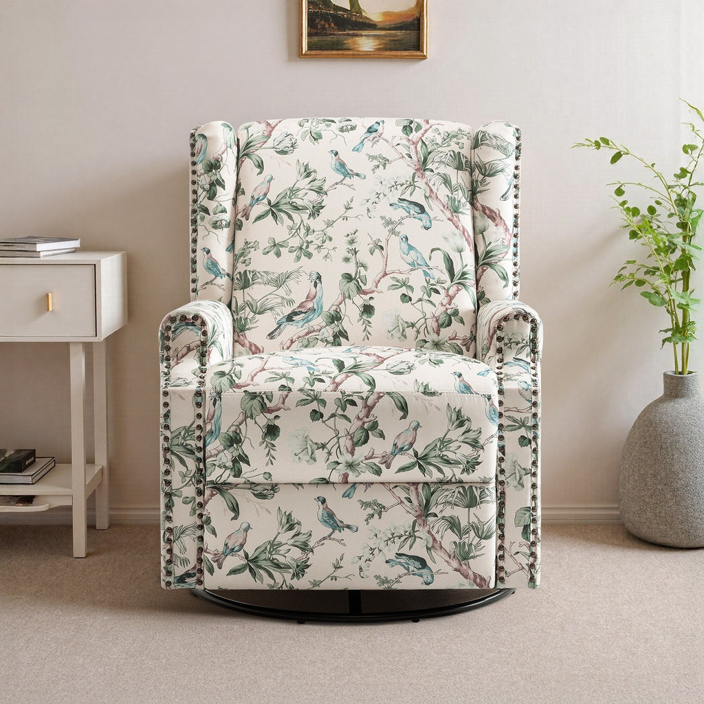 29'' W Pattern Floral Swivel Manual Push Back Recliner Glider Chair