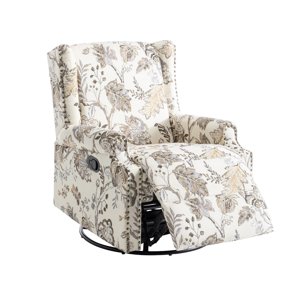 29'' W Pattern Floral Swivel Manual Push Back Recliner Glider Chair