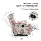 29'' W Pattern Floral Swivel Manual Push Back Recliner Glider Chair