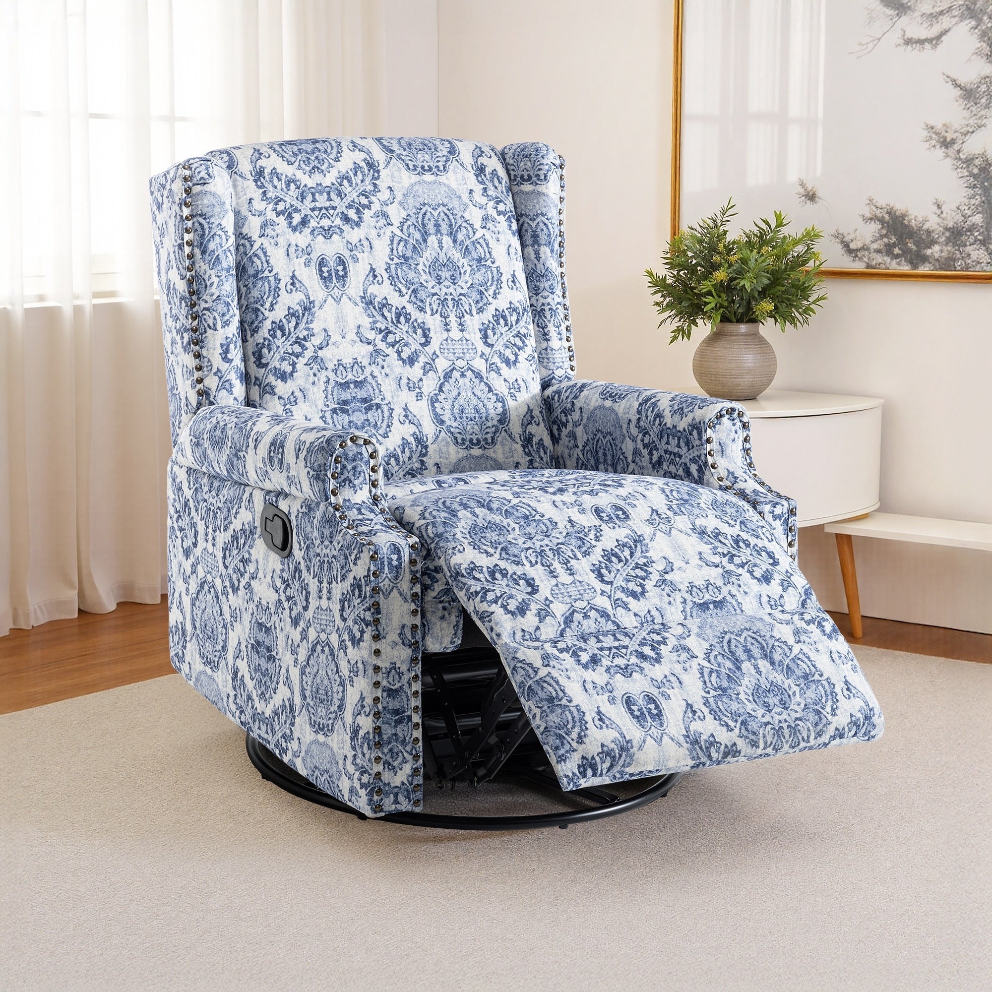 29'' W Pattern Floral Swivel Manual Push Back Recliner Glider Chair
