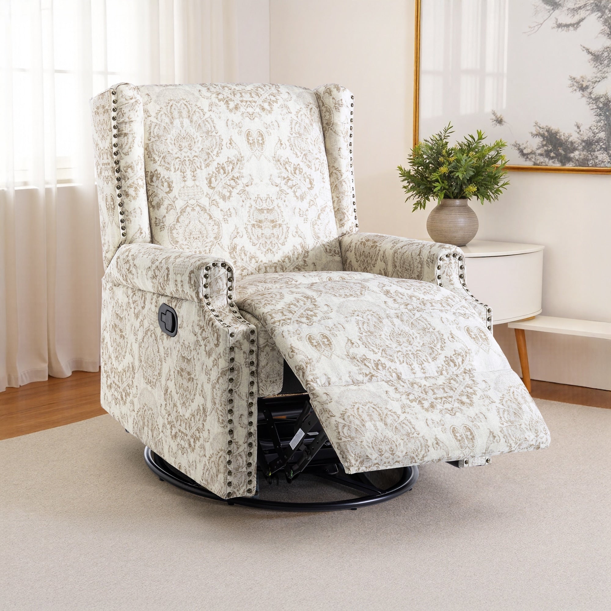 29'' W Pattern Floral Swivel Manual Push Back Recliner Glider Chair