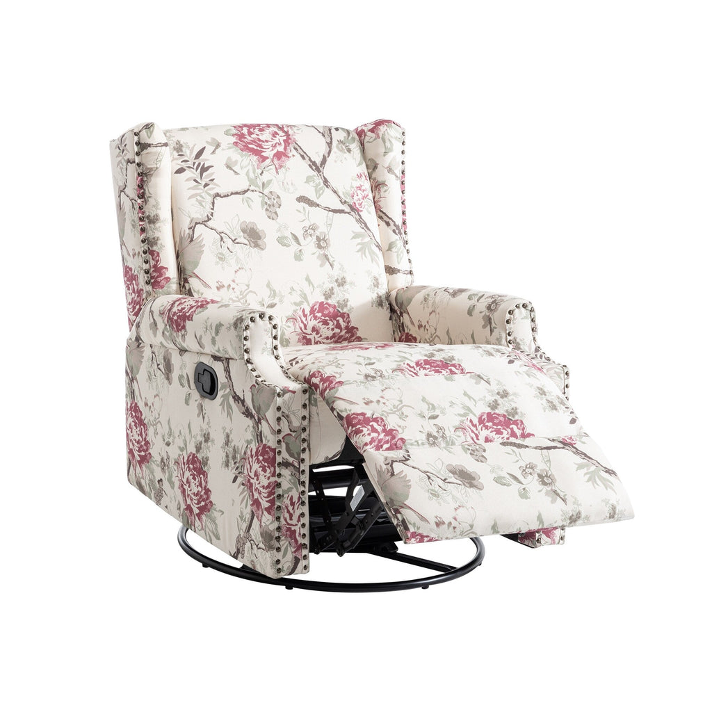 29'' W Pattern Floral Swivel Manual Push Back Recliner Glider Chair
