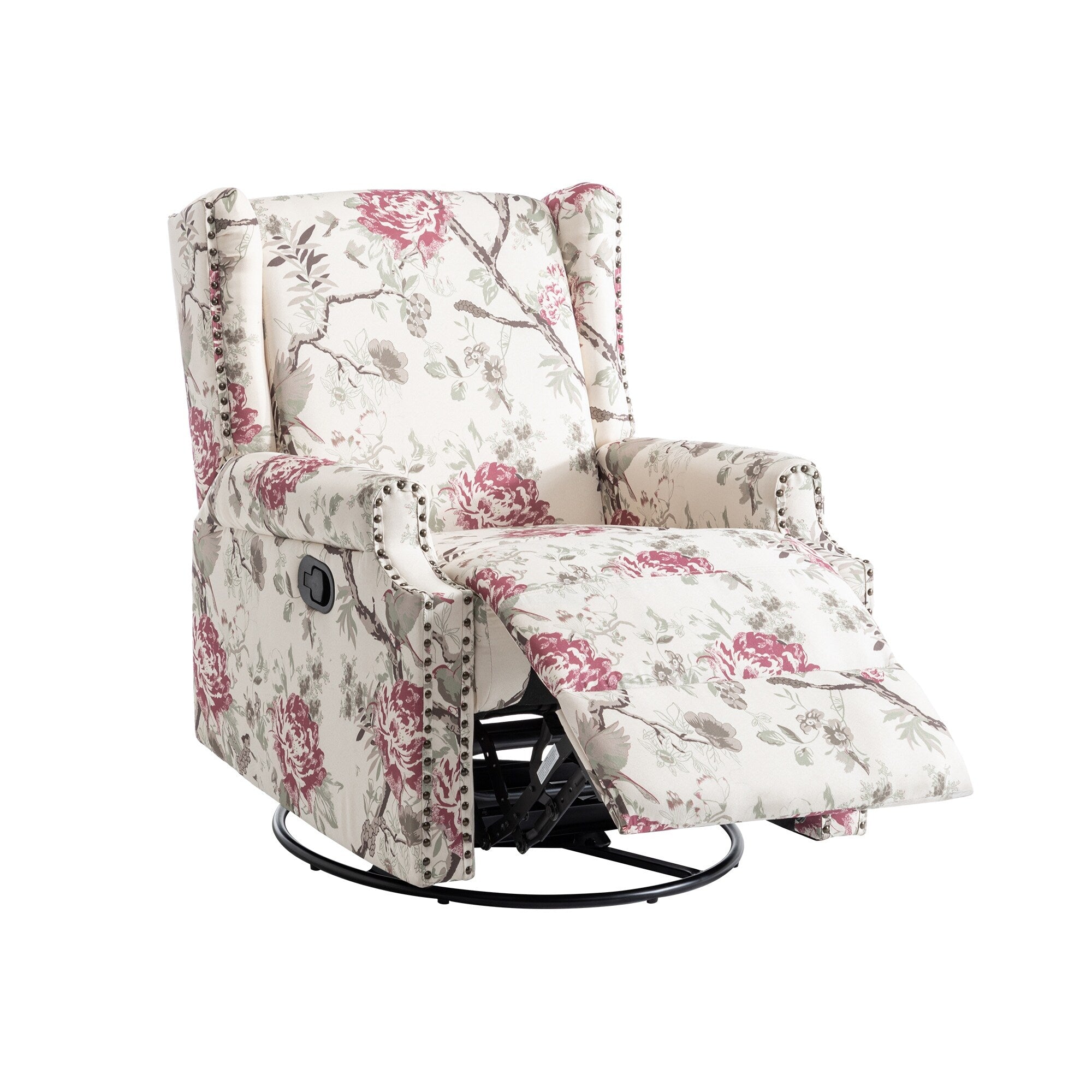 29'' W Pattern Floral Swivel Manual Push Back Recliner Glider Chair