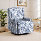 29'' W Pattern Floral Swivel Manual Push Back Recliner Glider Chair