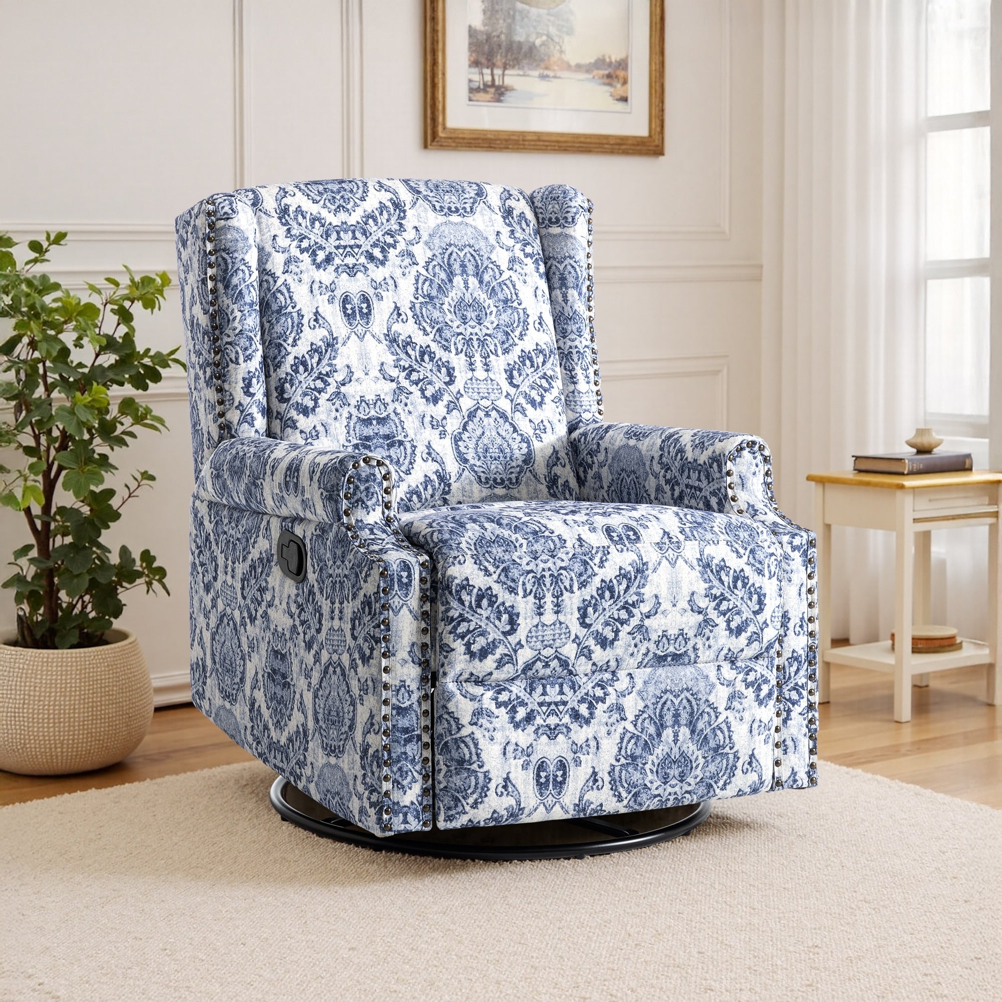 29'' W Pattern Floral Swivel Manual Push Back Recliner Glider Chair