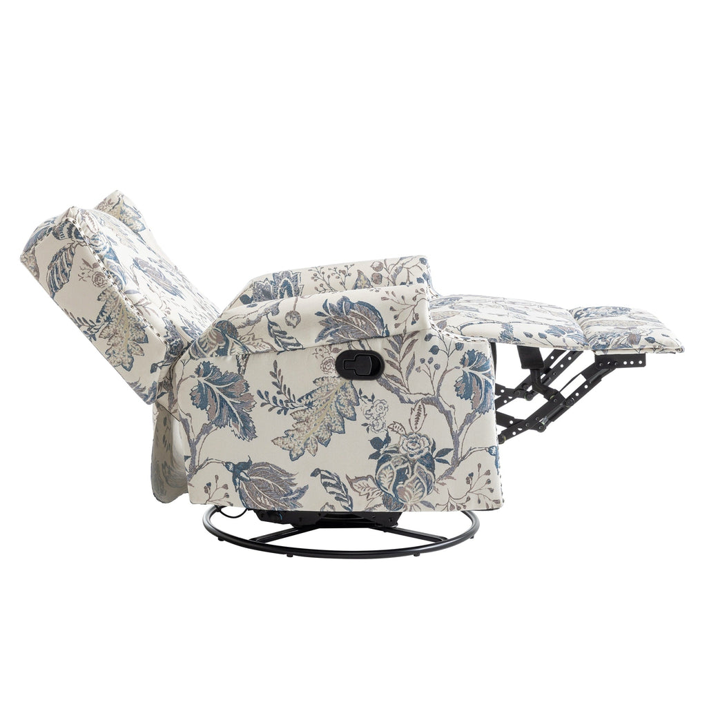29'' W Pattern Floral Swivel Manual Push Back Recliner Glider Chair
