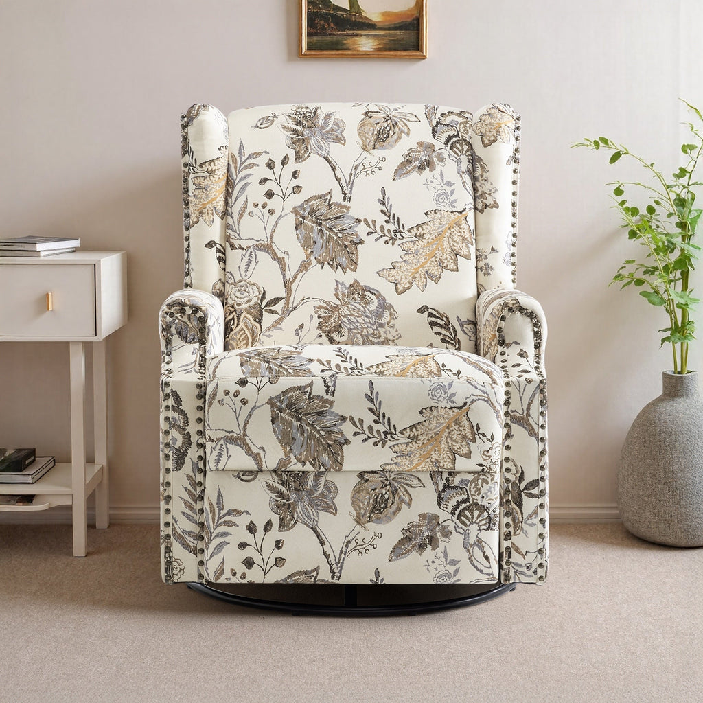 29'' W Pattern Floral Swivel Manual Push Back Recliner Glider Chair
