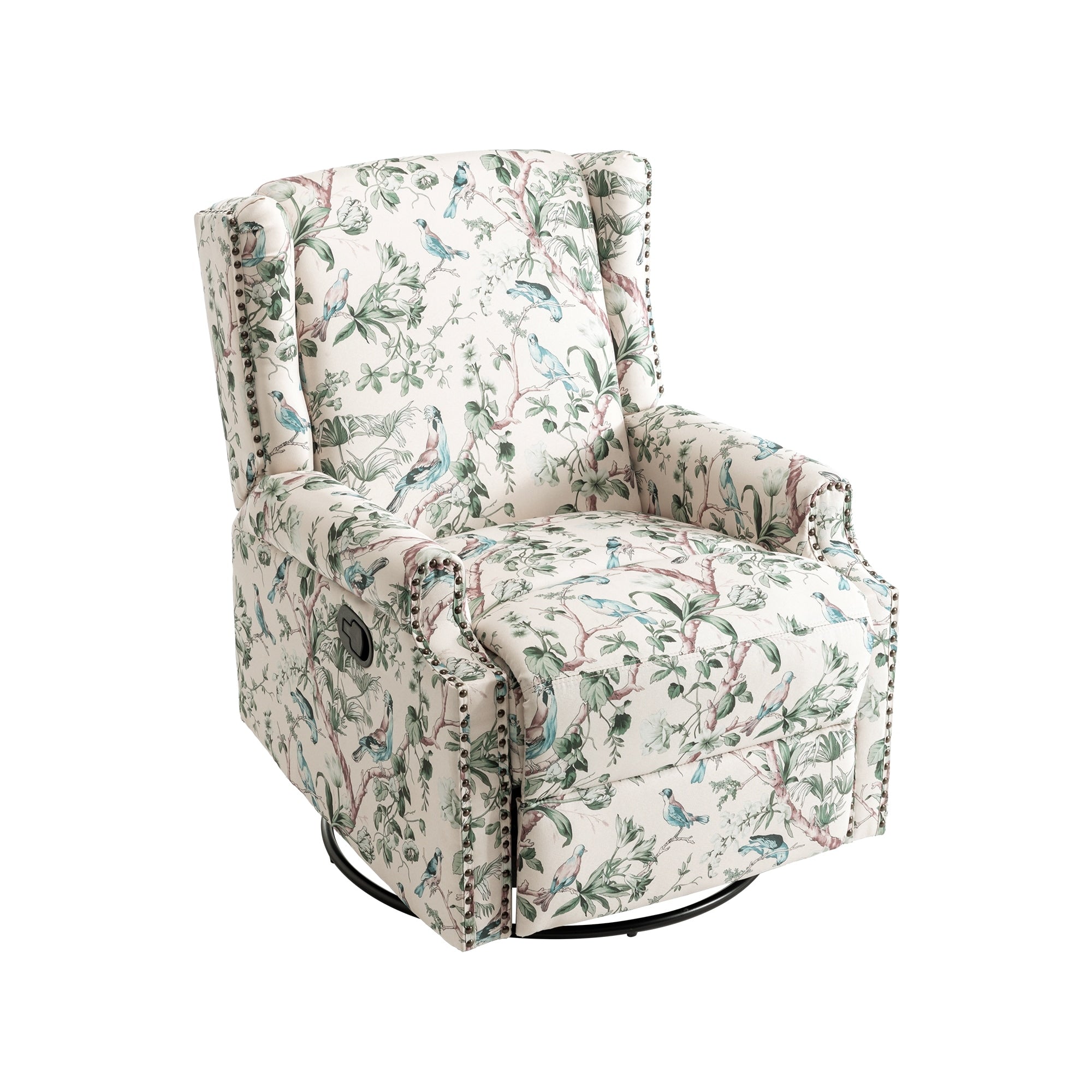 29'' W Pattern Floral Swivel Manual Push Back Recliner Glider Chair