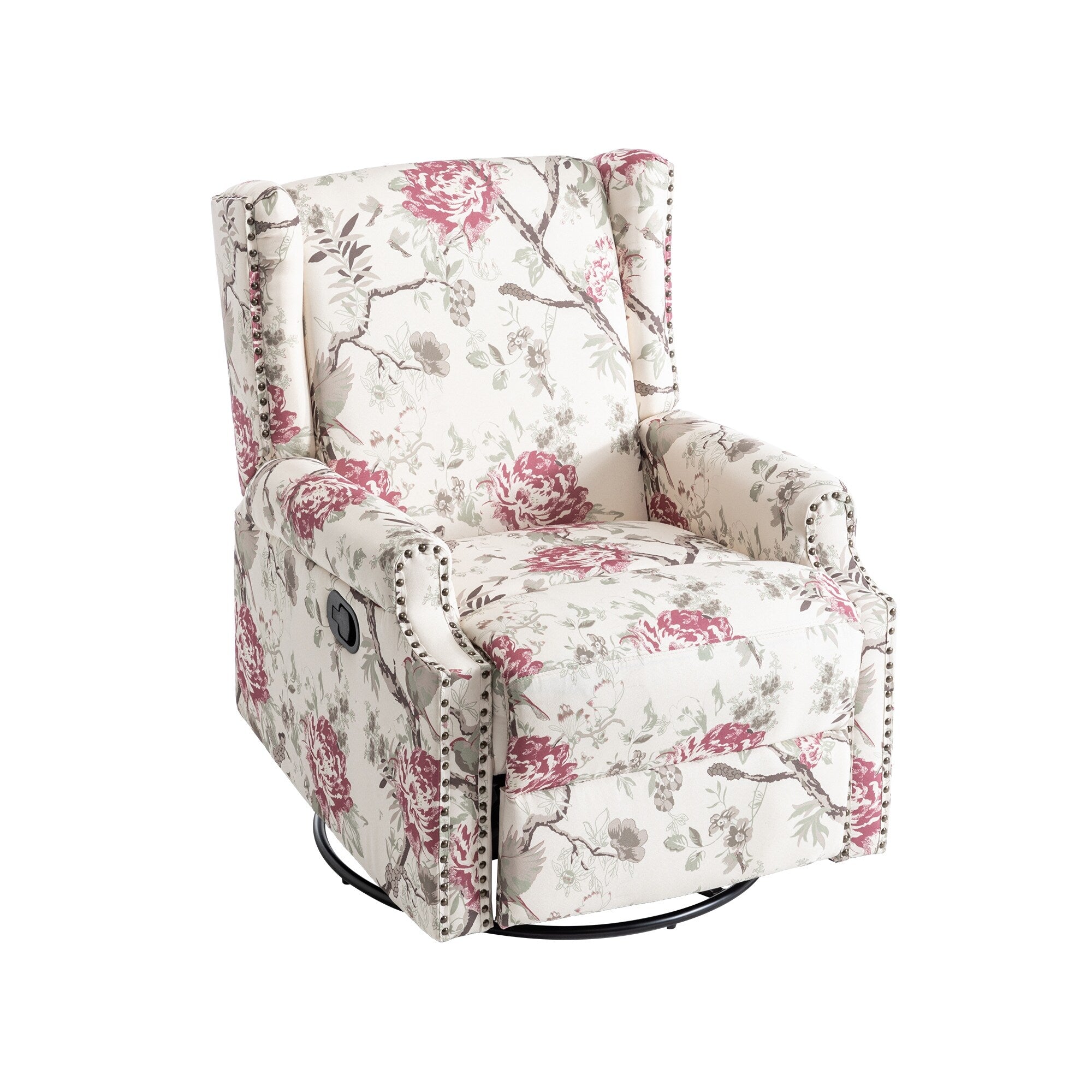 29'' W Pattern Floral Swivel Manual Push Back Recliner Glider Chair