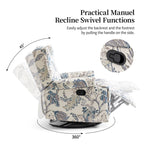 29'' W Pattern Floral Swivel Manual Push Back Recliner Glider Chair