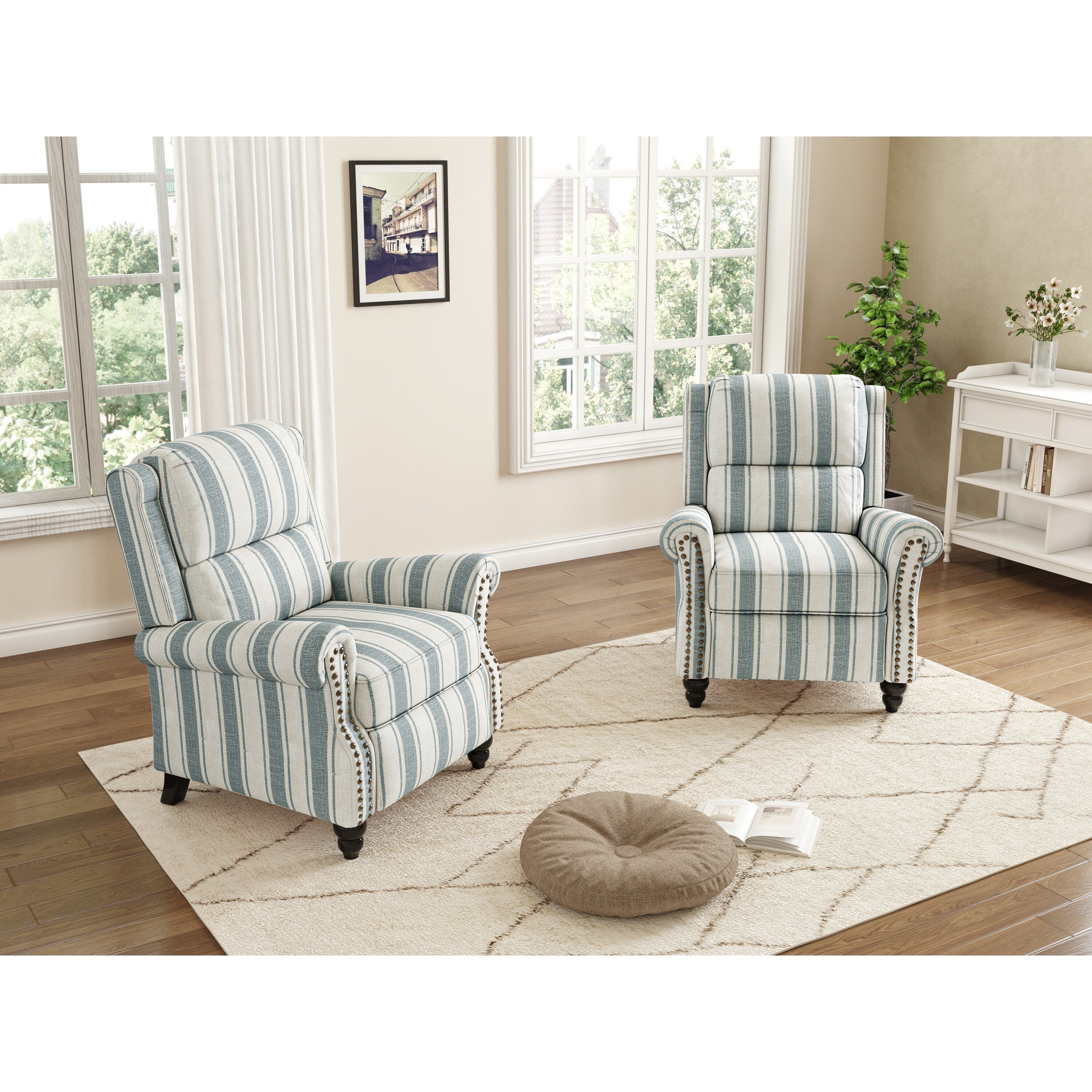 2 Set Manual Pushback Recliner Chair with Nailhead Trim