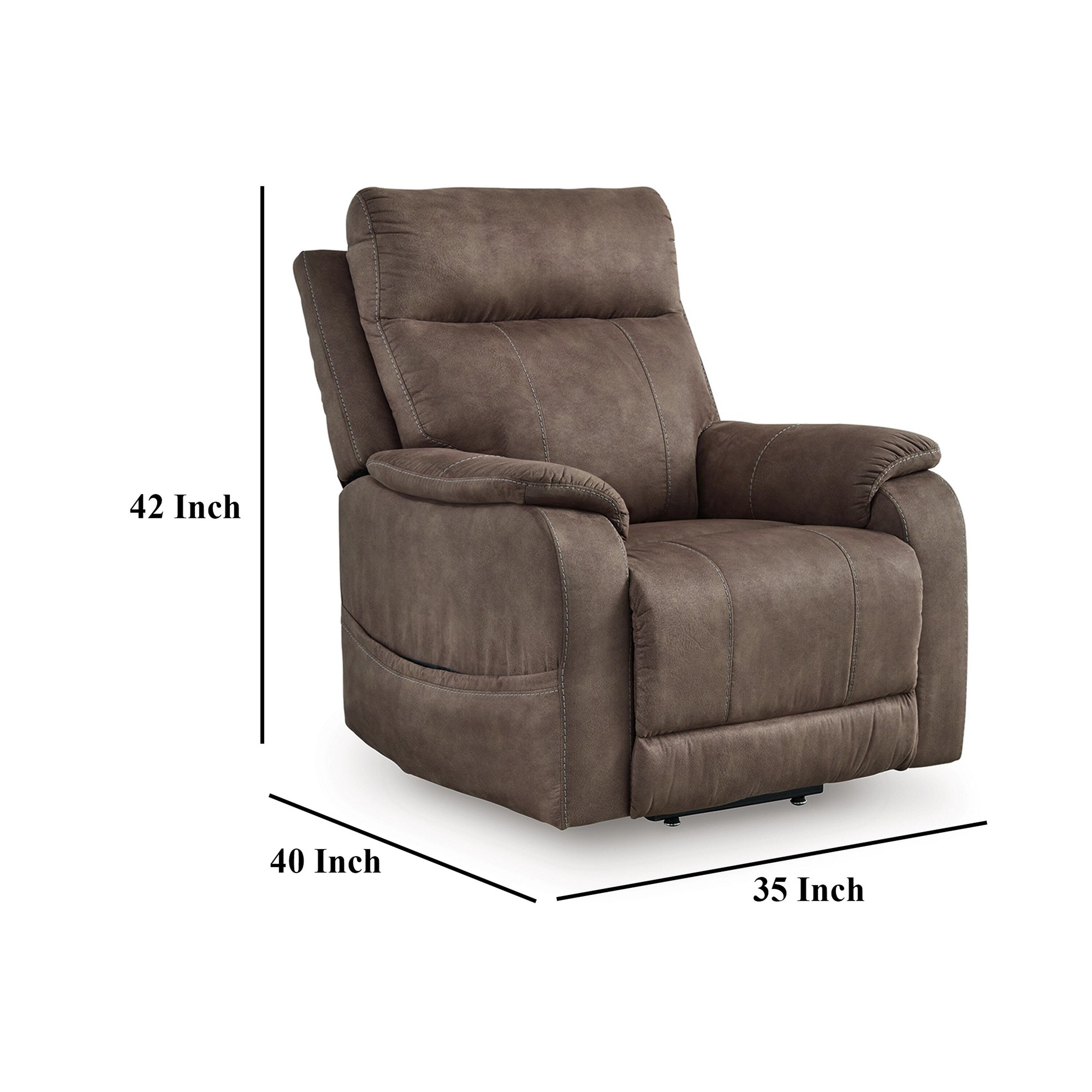 Mead Power Recliner Chair, Heat and Massage, 35 Inch Gray Faux Leather