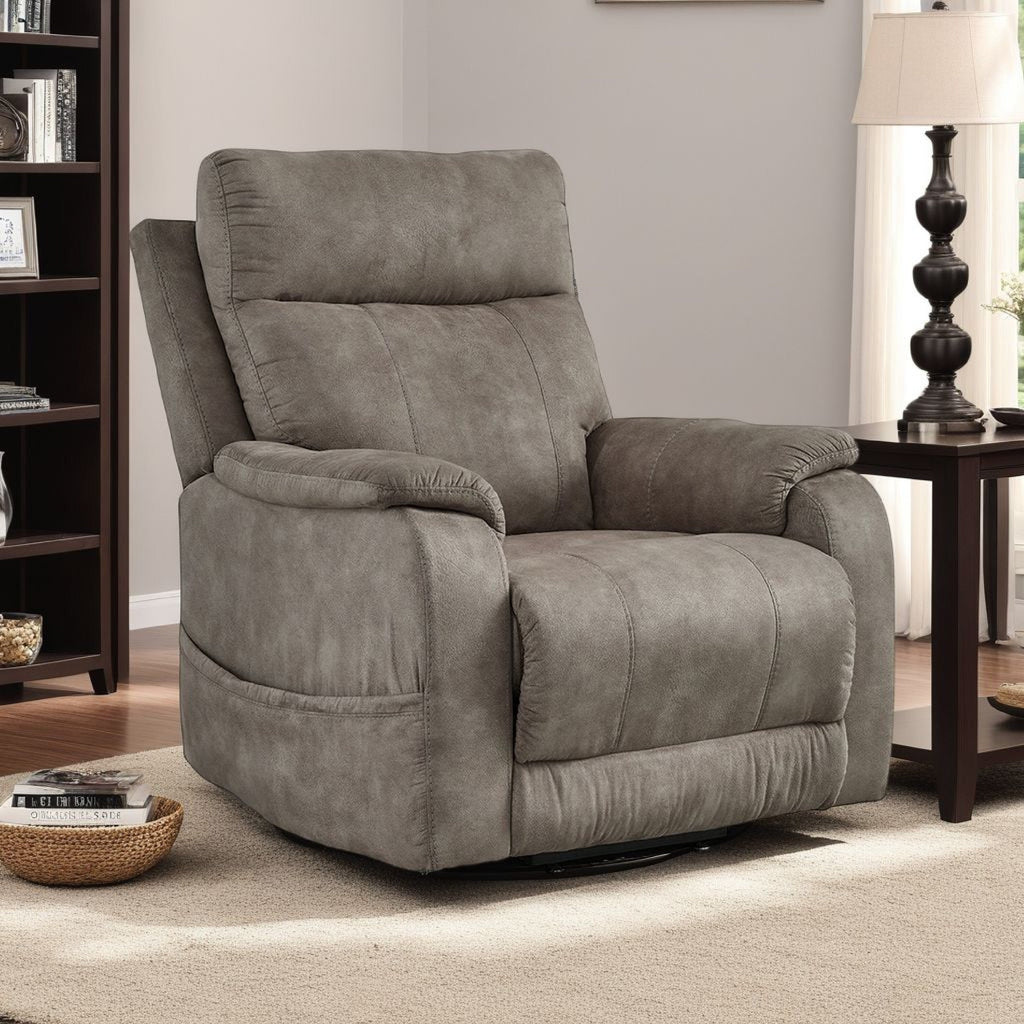 Mead Power Recliner Chair, Heat and Massage, 35 Inch Gray Faux Leather
