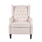 Pushback Recliner Chair, Strutted Legs, Beige Tufted Pleated Fabric