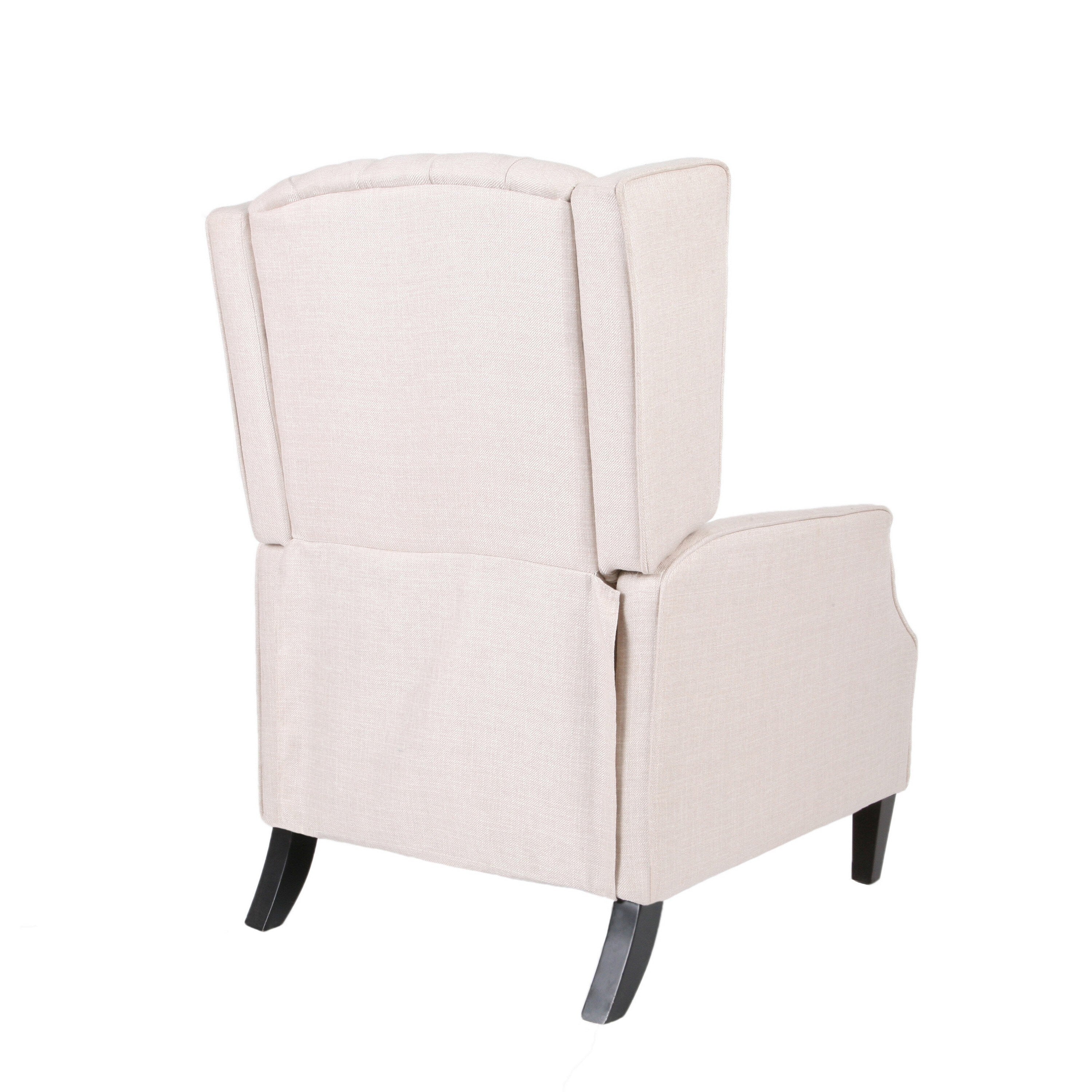 Pushback Recliner Chair, Strutted Legs, Beige Tufted Pleated Fabric