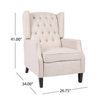 Pushback Recliner Chair, Strutted Legs, Beige Tufted Pleated Fabric
