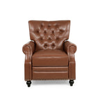 Recliner Chair, Turned Legs, Light Brown Button Tufted Faux Leather