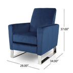 Reki Recliner Chair, Manual Push Back, Stainless Steel, Blue Velvet