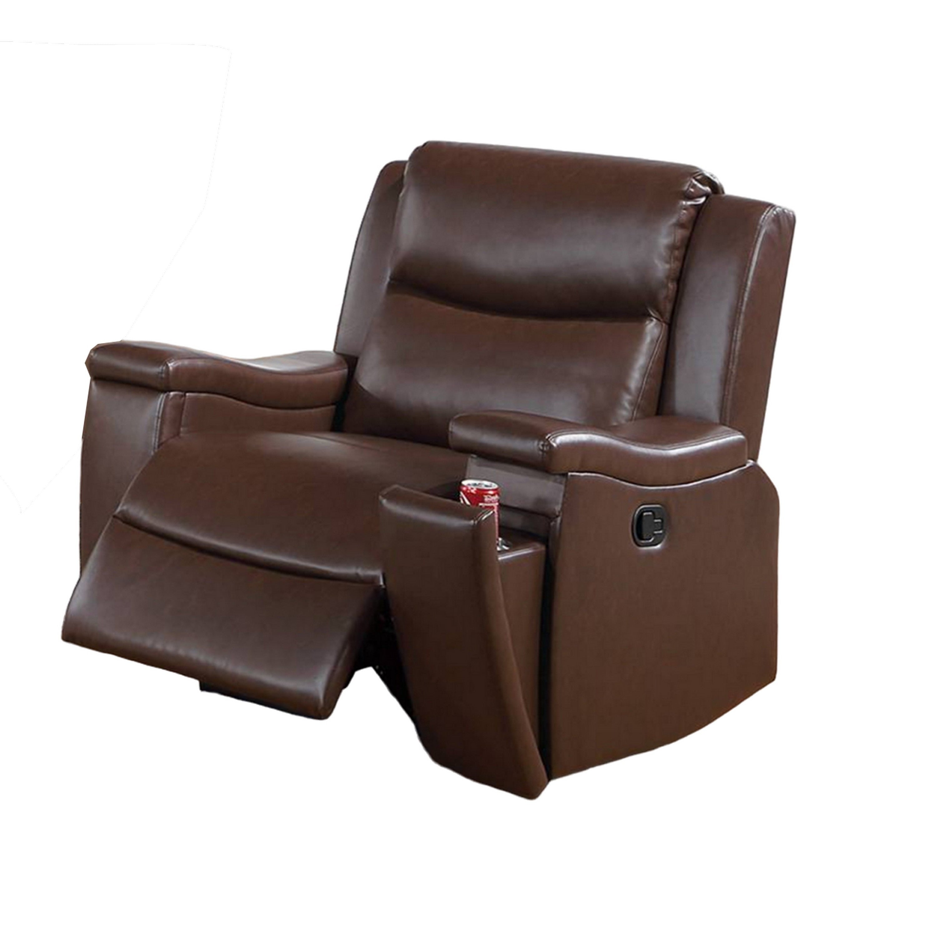 Renna Manual Recliner Chair with Cupholder, Camel Brown Faux Leather