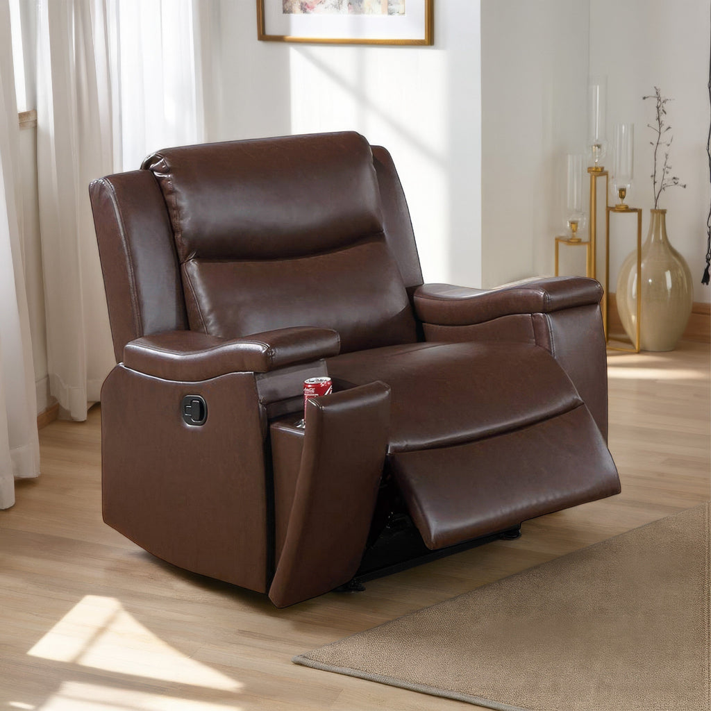 Renna Manual Recliner Chair with Cupholder, Camel Brown Faux Leather