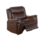Renna Manual Recliner Chair with Cupholder, Camel Brown Faux Leather