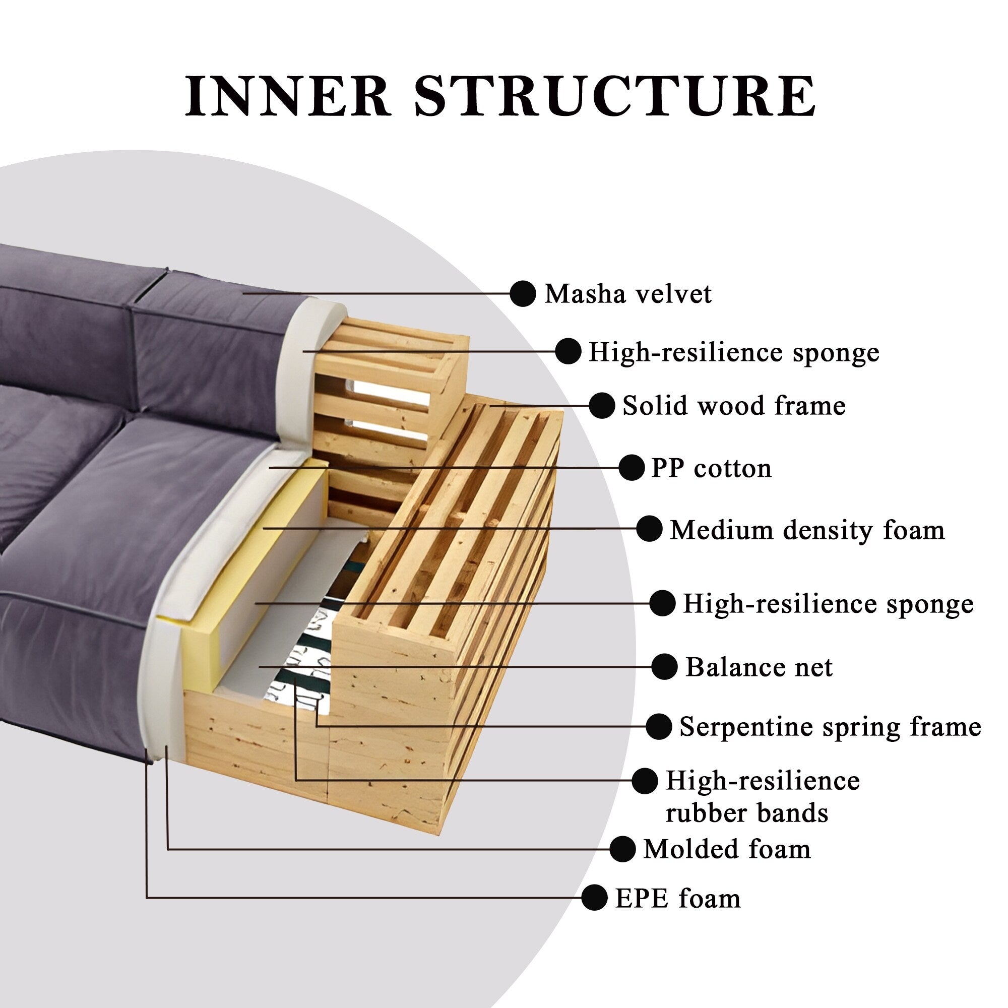 110'' Square Sofa Masha Velvet with Four-seater for Living Room Sofa-bed