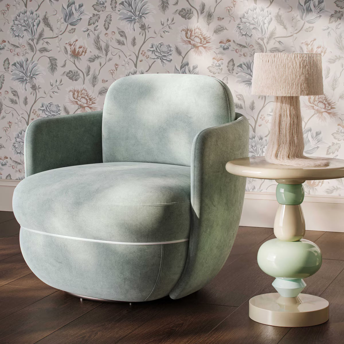 Chaise pivotante Sofie en velours vert menthe
