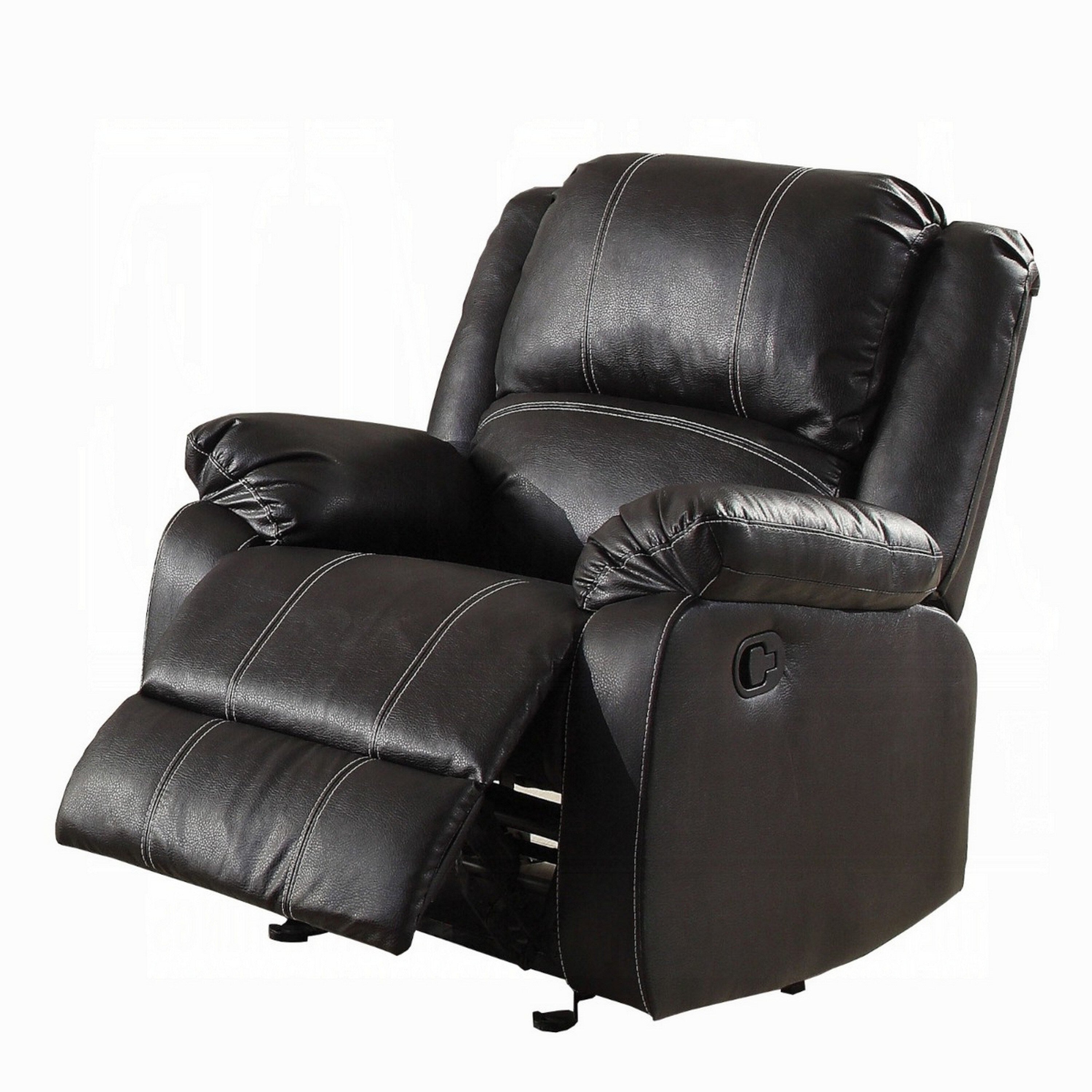 Zuru Motion Manual Rocker Recliner Chair, Plush Black Faux Leather