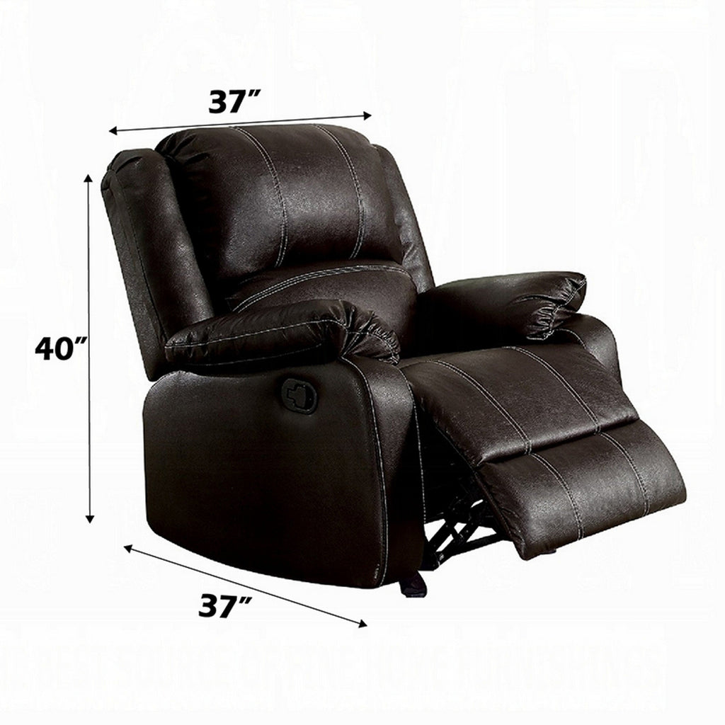 Zuru Motion Manual Rocker Recliner Chair, Plush Brown Faux Leather